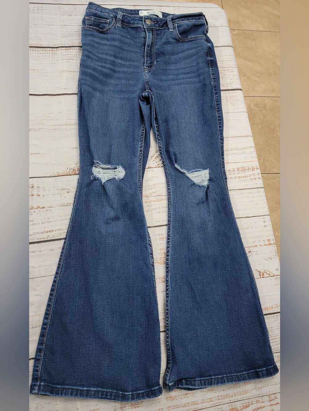 Hollister Dark Blue Distressed Flare Jeans Size 10 SHORT